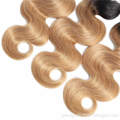 Cheap Human Hair Malaysian 1b-27 Pre Colored Extensions Cuticle Aligned Malaysian Hair Bright Ombre 1b-27 Body Wave Hair Bundles
